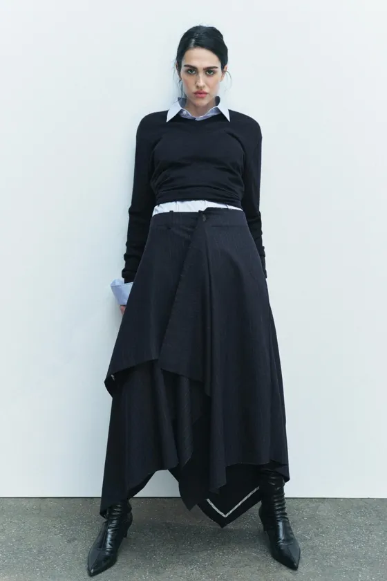 ЮБКА АСИММЕТРИЧНОГО КРОЯ В ТОНКУЮ ПОЛОСКУ — ZW COLLECTION