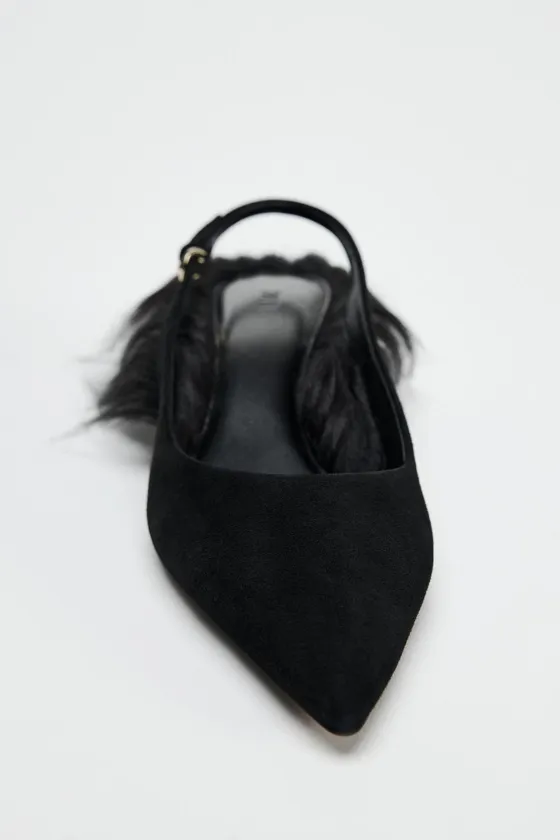 Туфли на каблуке limited edition с деталями из овечьей шерсти
