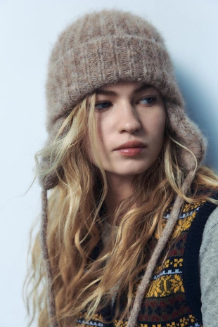 Шапка бини из альпаки, с ушками- Заказать в России