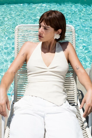 Хлопковый топ с горловиной халтер — ZW COLLECTION- Заказать в России