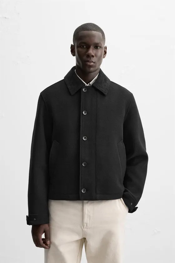 Zara Куртка из синтетической шерсти с контрастными деталями - Цвет