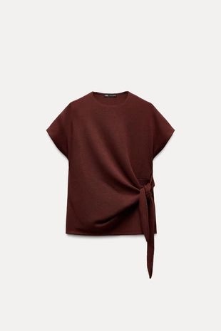 Топ из мягкой ткани с узлом- Заказать в России