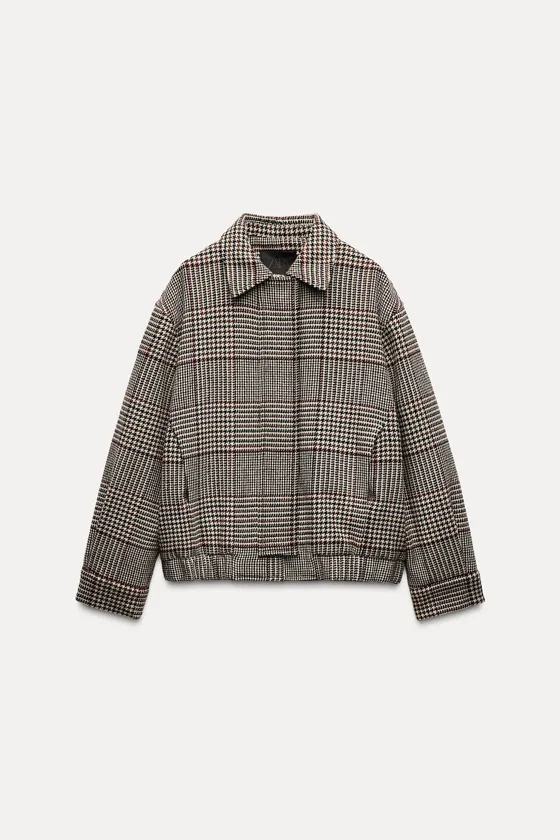 БОМБЕР ИЗ СМЕСОВОЙ ШЕРСТИ В КЛЕТКУ — коллекция Zara «ZW»