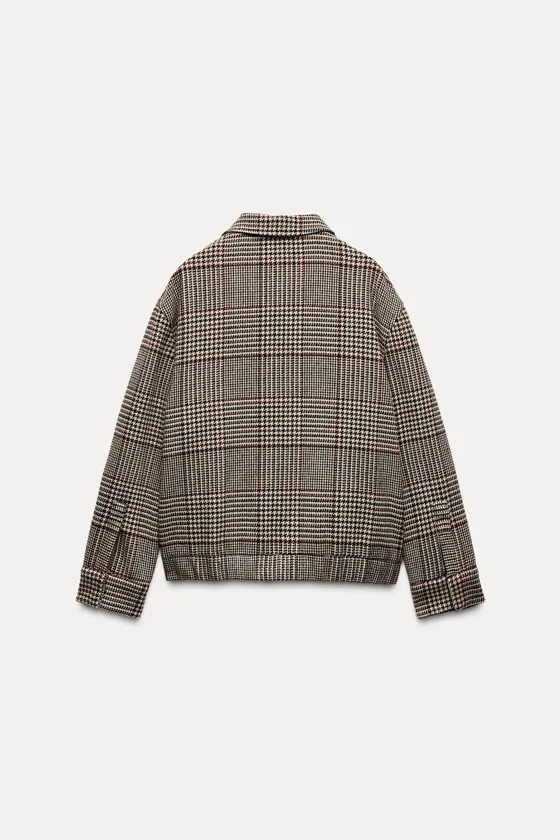 БОМБЕР ИЗ СМЕСОВОЙ ШЕРСТИ В КЛЕТКУ — коллекция Zara «ZW»