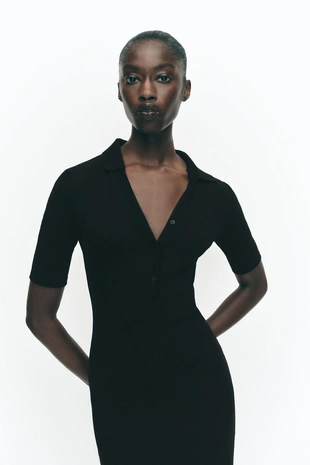 Платье в стиле интерлок с воротником поло- Заказать в России