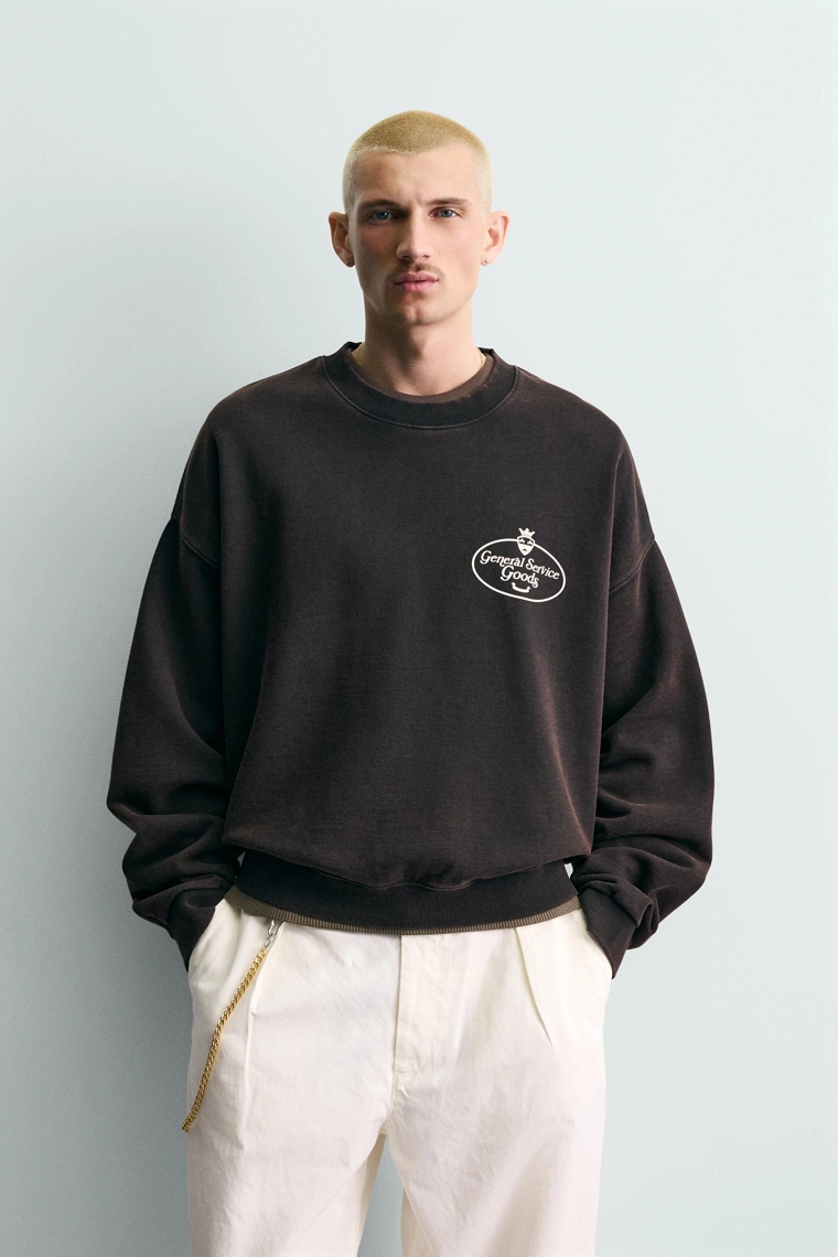 Толстовка с принтом и надписью с эффектом потертости