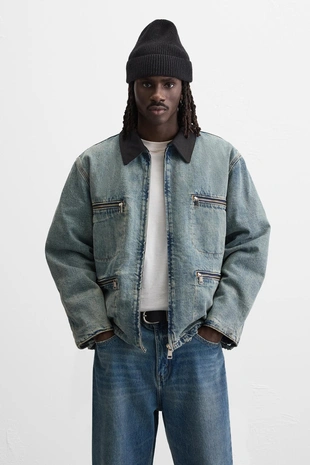 Джинсовая куртка с контрастным воротником - Заказать в России