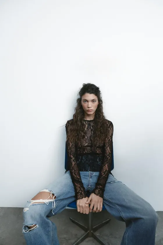 Джинсы zara trf baggy frayed средней посадки