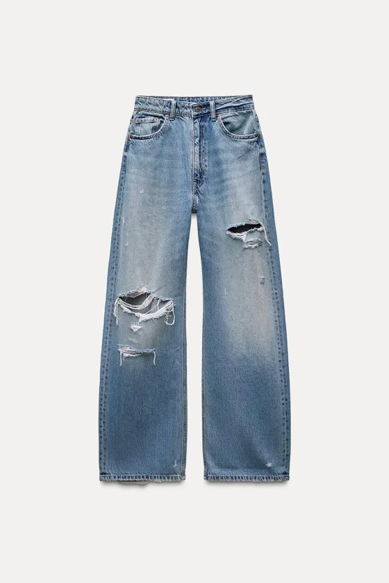 Джинсы zara trf baggy frayed средней посадки