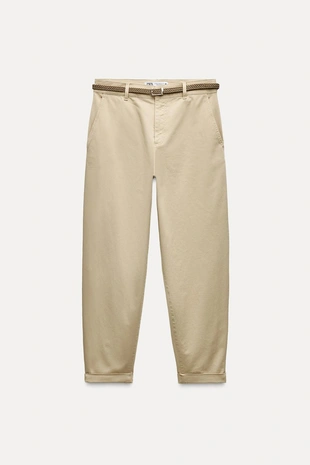 Light camel | 2194/330/743 - Zara Брюки чинос с плетеным ремнем