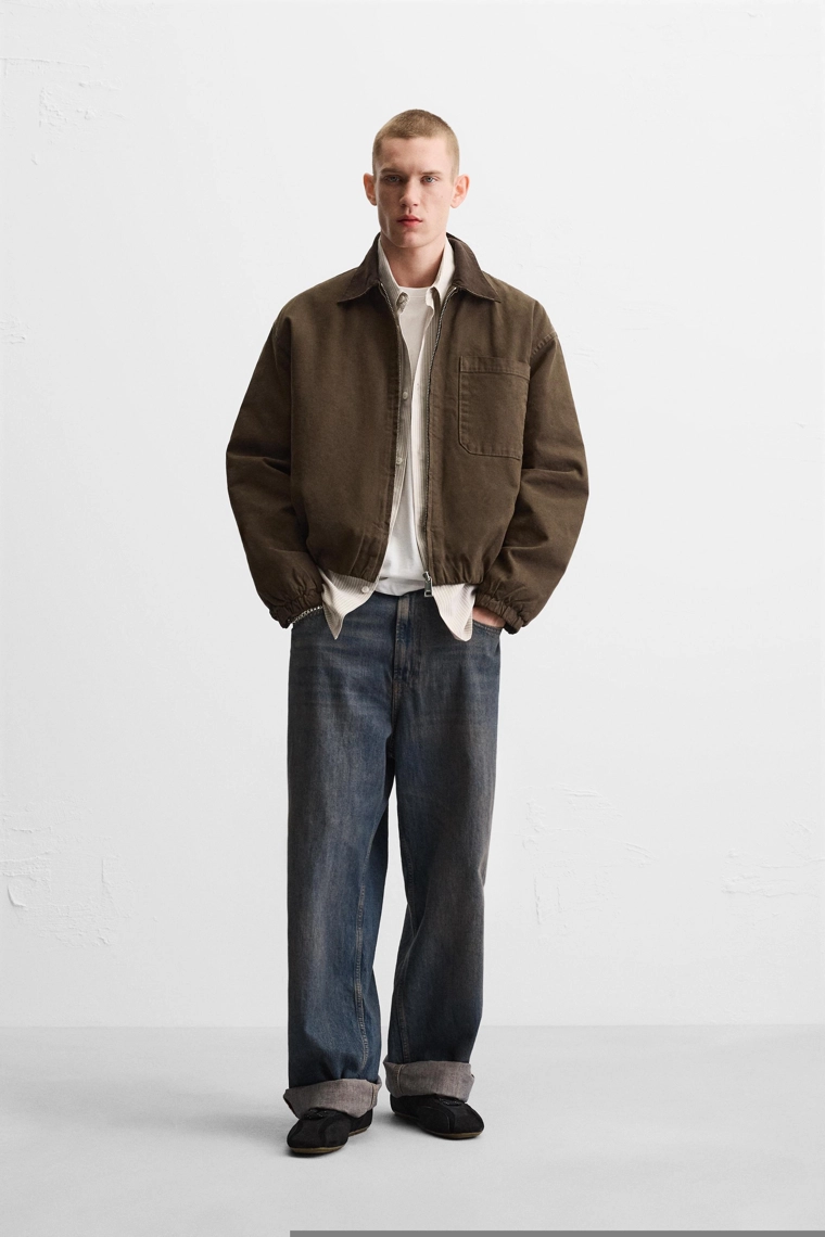 Куртка из хлопкового холста с контрастным воротником