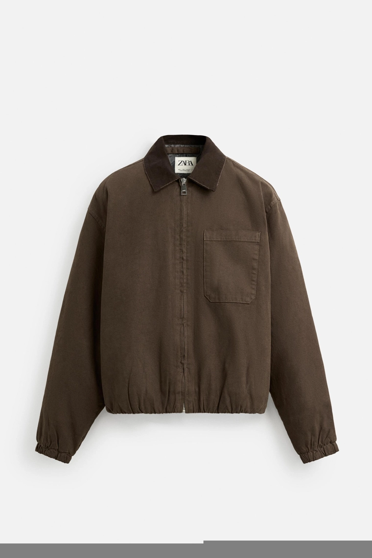 Куртка из хлопкового холста с контрастным воротником