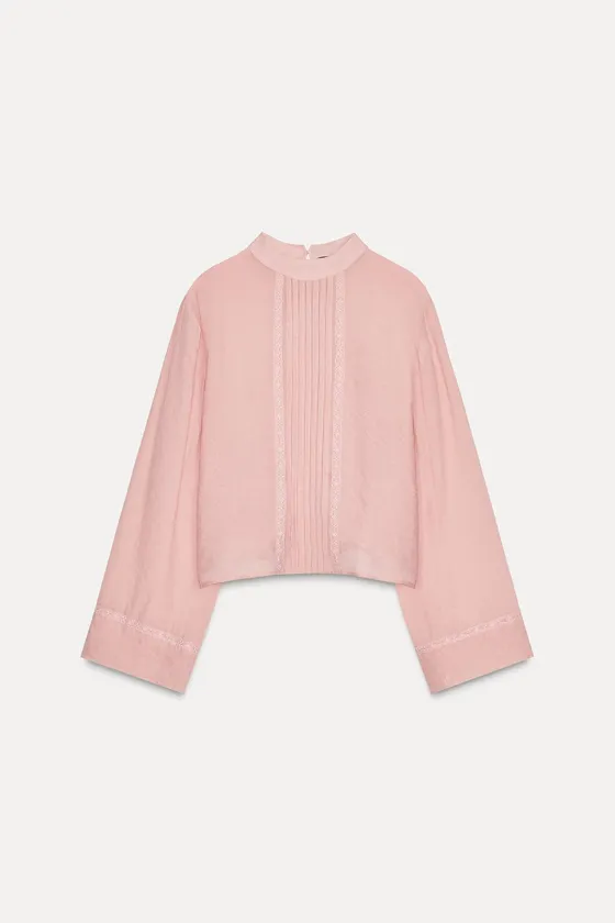 Блузка с защипами и кружевными оборками pintuck lace trim blouse
