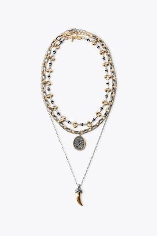 Набор из 3 ожерелий со стразами и рогом- Заказать в России