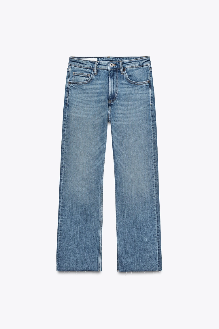 Джинсы zara в стиле high-waist с укороченным широким подолом