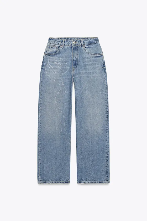 ДЖИНСЫ  ОВЕРСАЙЗ С ВЫСОКОЙ ПОСАДКОЙ И СТРАЗАМИ