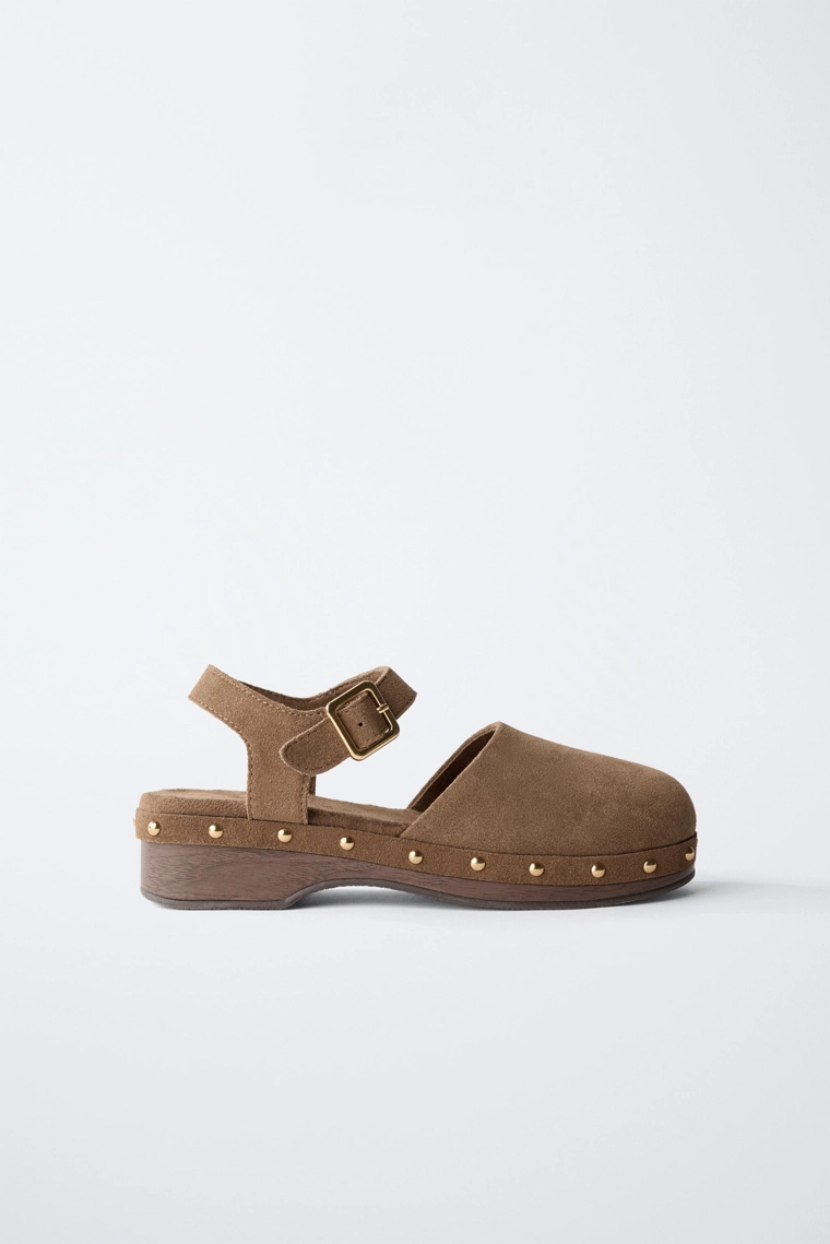 Сабо из замши синего цвета zara
