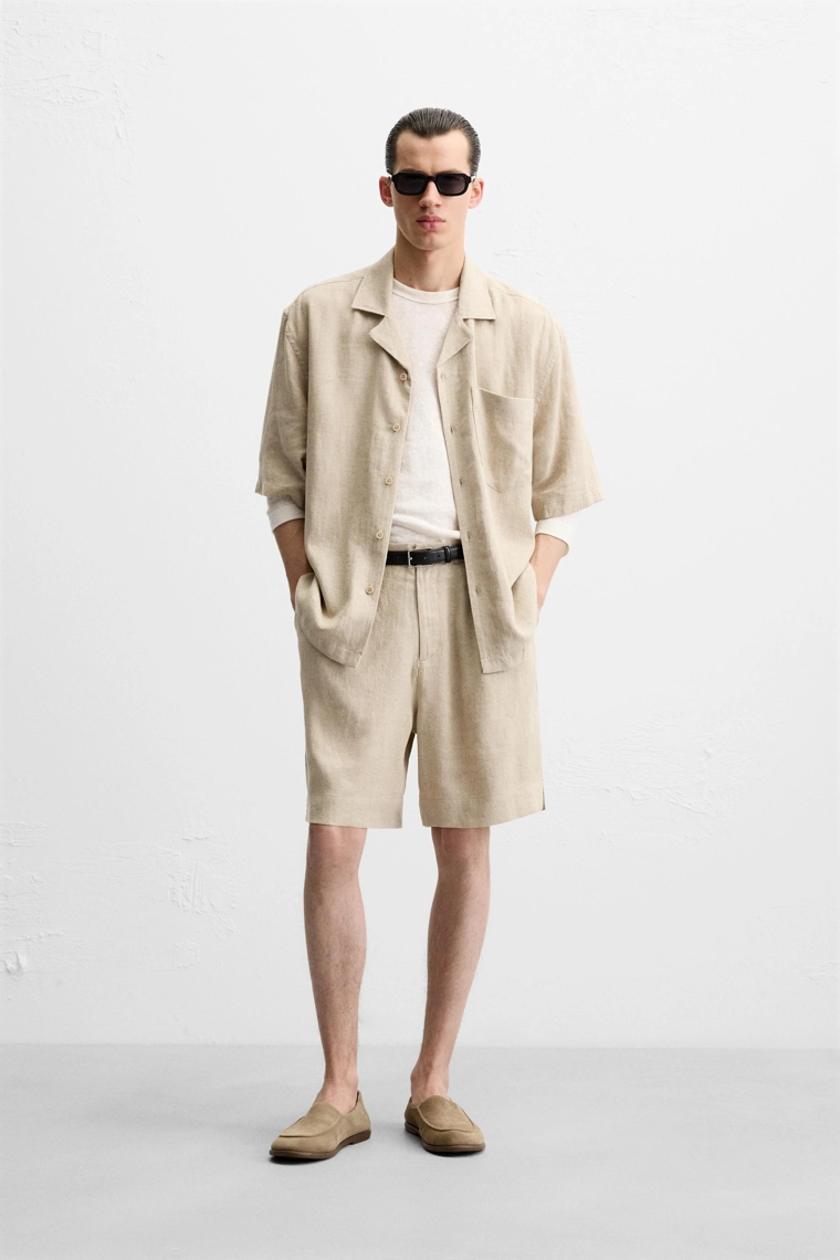 Бермуды в стиле oversize из льняно-вискозной ткани