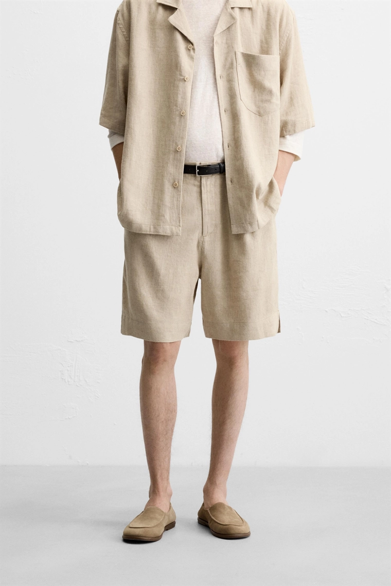 Бермуды в стиле oversize из льняно-вискозной ткани