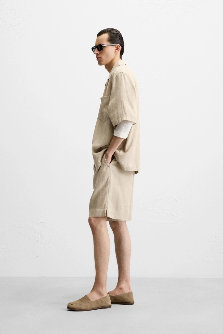 Бермуды в стиле oversize из льняно-вискозной ткани