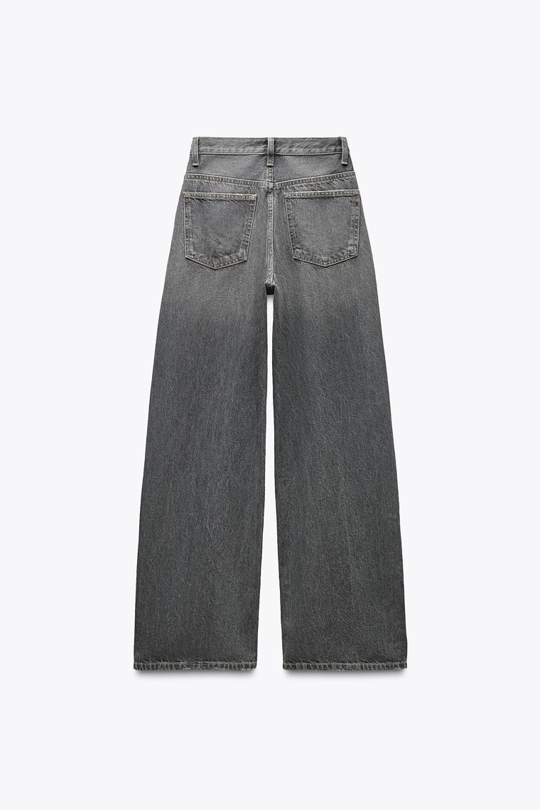 Джинсы с высокой посадкой и широкими штанинами, zara trf