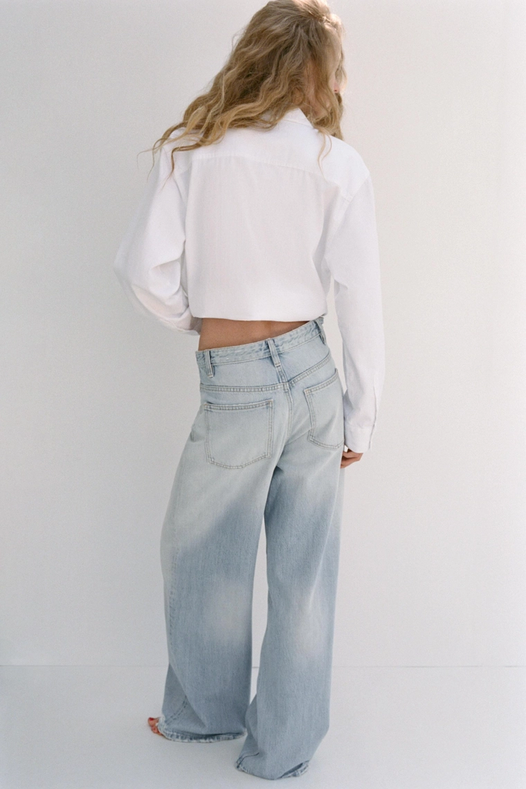 Джинсы с высокой посадкой и широкими штанинами zara trf с завязкой на талии
