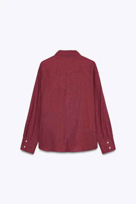 Zara Рубашка оверсайз из смесового льна - Цвет гранатовый