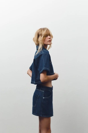 Короткая джинсовая рубашка Z1975- Заказать в России