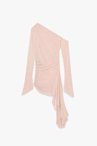 Топ асимметричного кроя из полуполупрозрачной ткани- Заказать в России