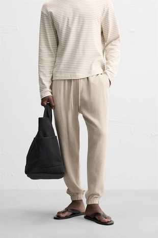 Брюки свободного кроя из вискозы и льна- Заказать в России