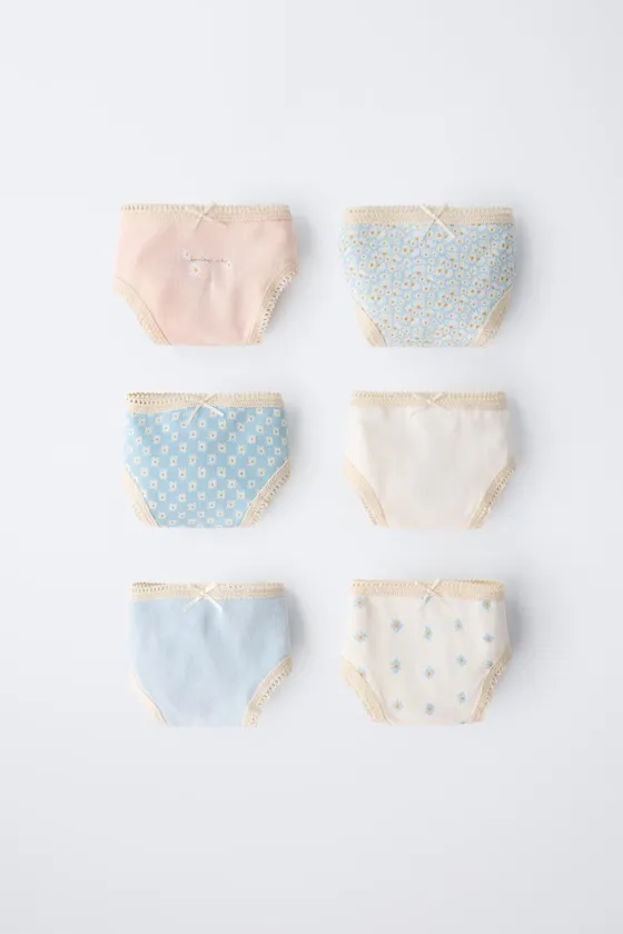 Пакет из шести трусиков с аппликацией маргариток 6-14 лет