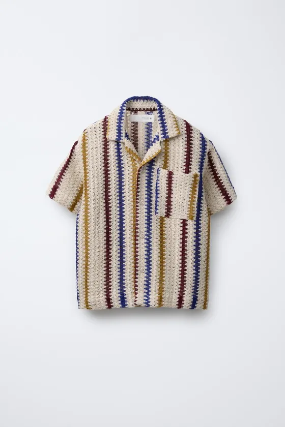 РУБАШКА В ПОЛОСКУ ИЗ КРУЖЕВА КРОШЕ