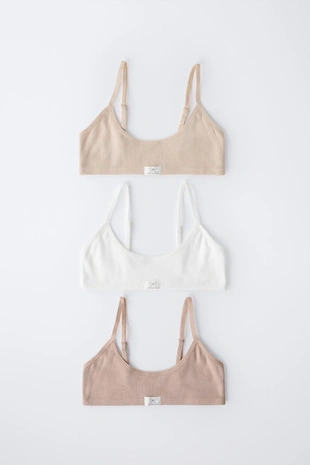 Набор из трех ребристых топов с лейблом для девочек 6-14 лет- Заказать в России