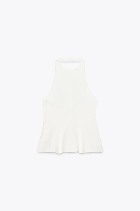 Zara Топ из эластичной ткани с горловиной халтер и баской - Цвет