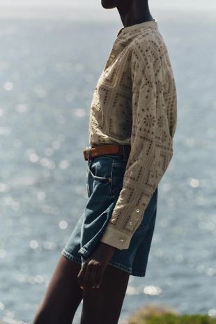 Рубашка с ажурной вышивкой- Заказать в России