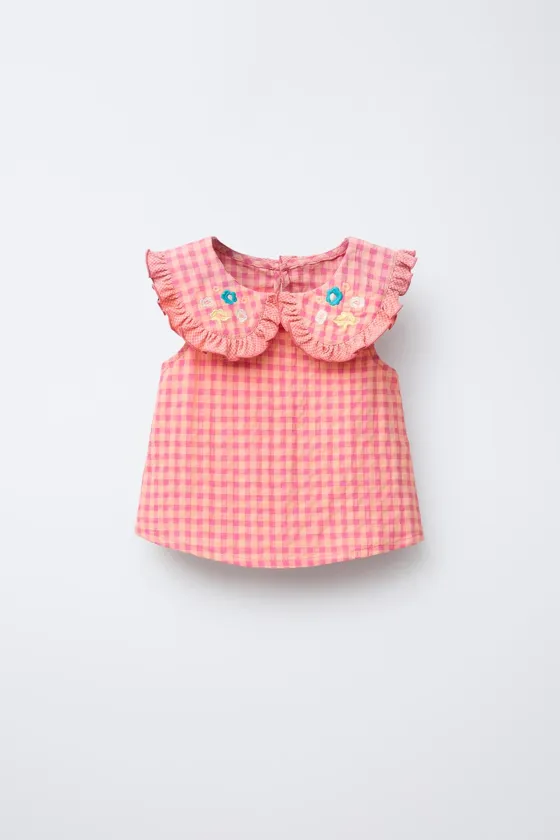 БЛУЗА В КЛЕТКУ С ВЫШИВКОЙ