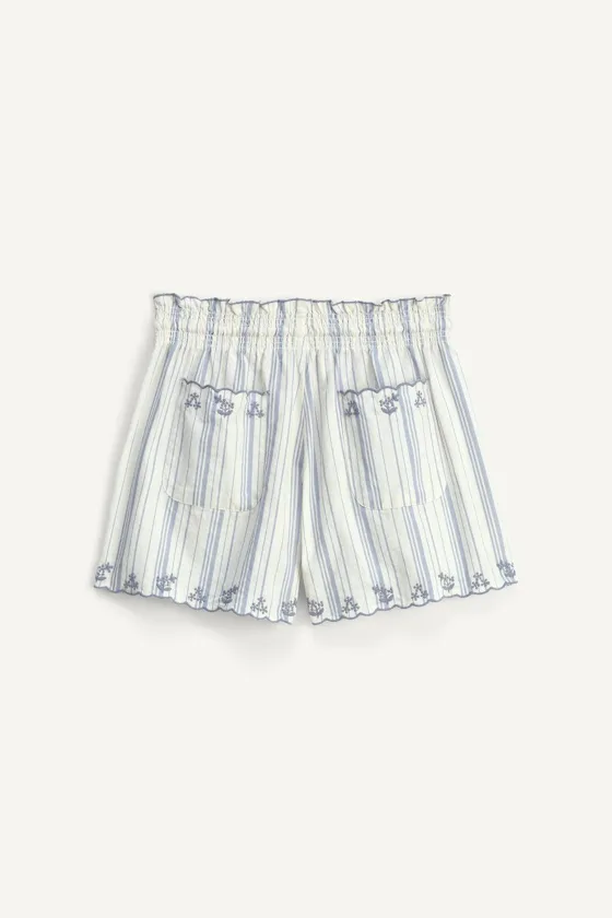 Джинсы-бермуды limited edition в полоску с вышивкой