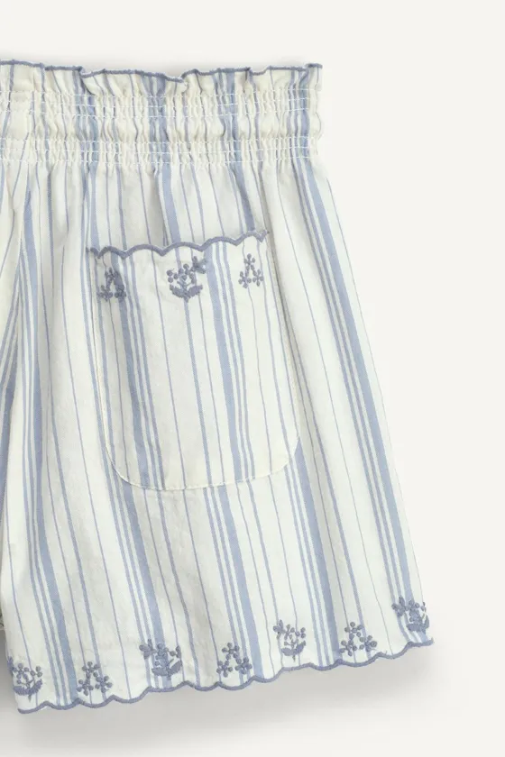 Джинсы-бермуды limited edition в полоску с вышивкой