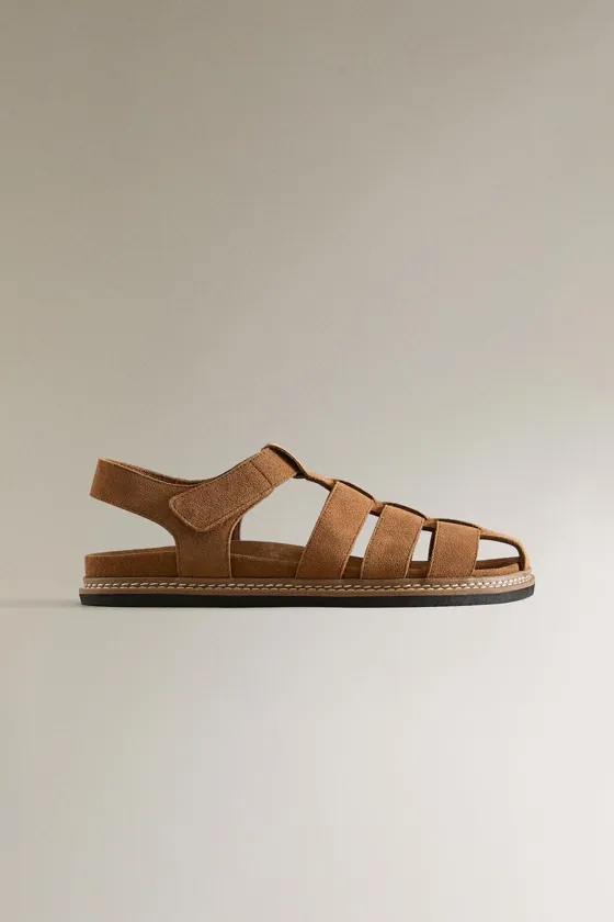 Кожаные сандалии-кейджи zara