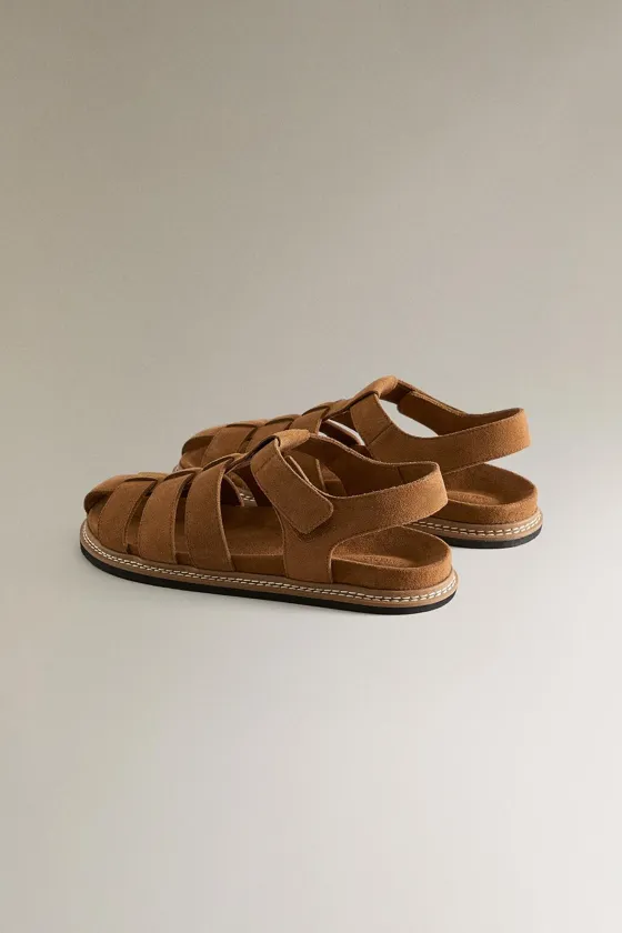 Кожаные сандалии-кейджи zara