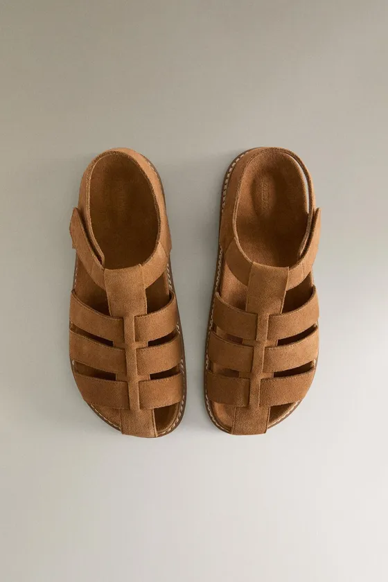Кожаные сандалии-кейджи zara