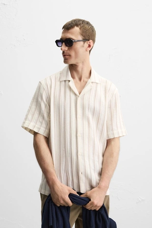 Рубашка из рельефной ткани в полоску- Заказать в России