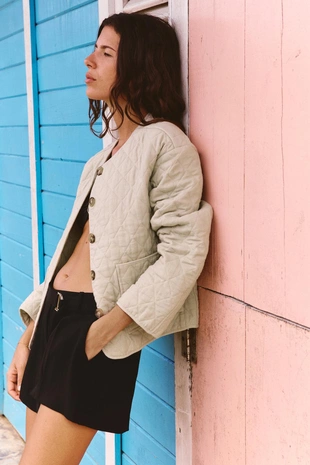 Стеганая куртка из смесового льна