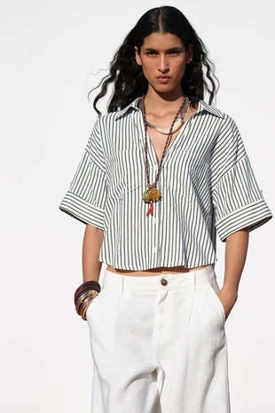 Укороченная рубашка из смесового льна