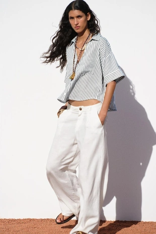 Укороченная рубашка из смесового льна