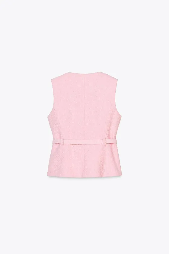 ЖИЛЕТ ИЗ РЕЛЬЕФНОЙ ТКАНИ С ПОЯСОМ