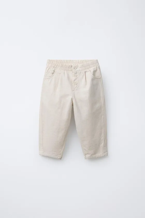 БРЮКИ BAGGY ИЗ СМЕСОВОГО ЛЬНА С ПУГОВИЦАМИ