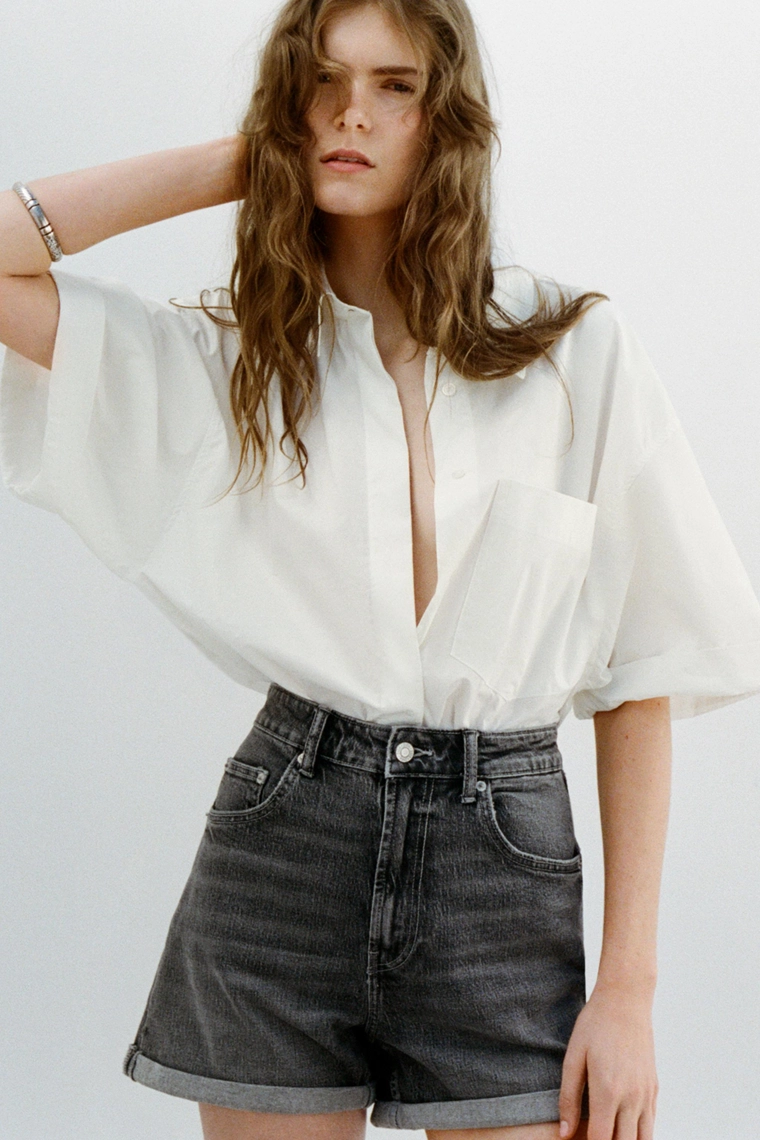 Джинсовые бермуды с высокой посадкой trf mom fit