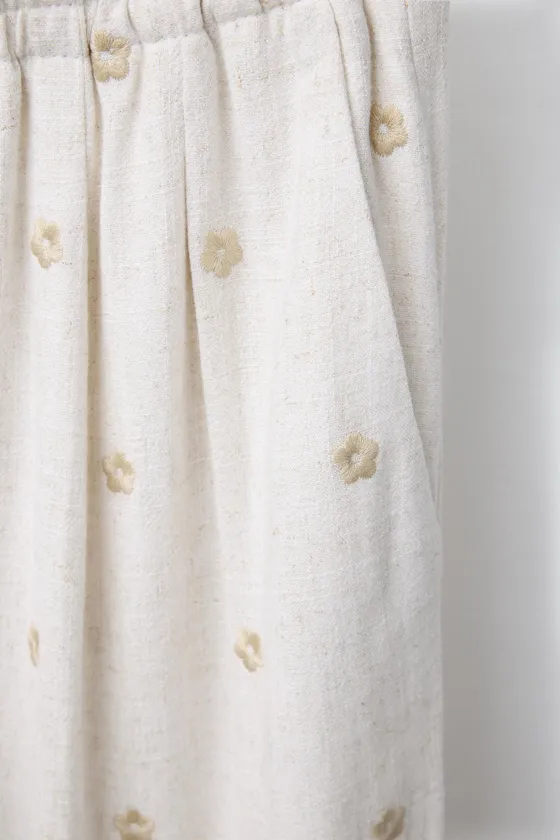 БРЮКИ WIDE LEG ИЗ СМЕСОВОГО ЛЬНА С ЦВЕТОЧНОЙ ВЫШИВКОЙ