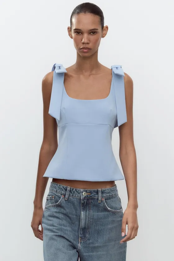 ТОП ИЗ ЭЛАСТИЧНОЙ ТАКНИ С БАНТАМИ